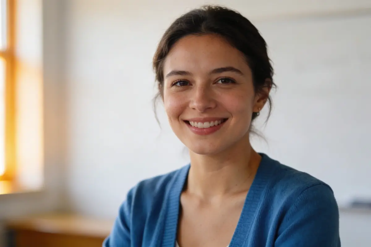 University admissions staff member working at a modern desk with a chat dashboard on screen
